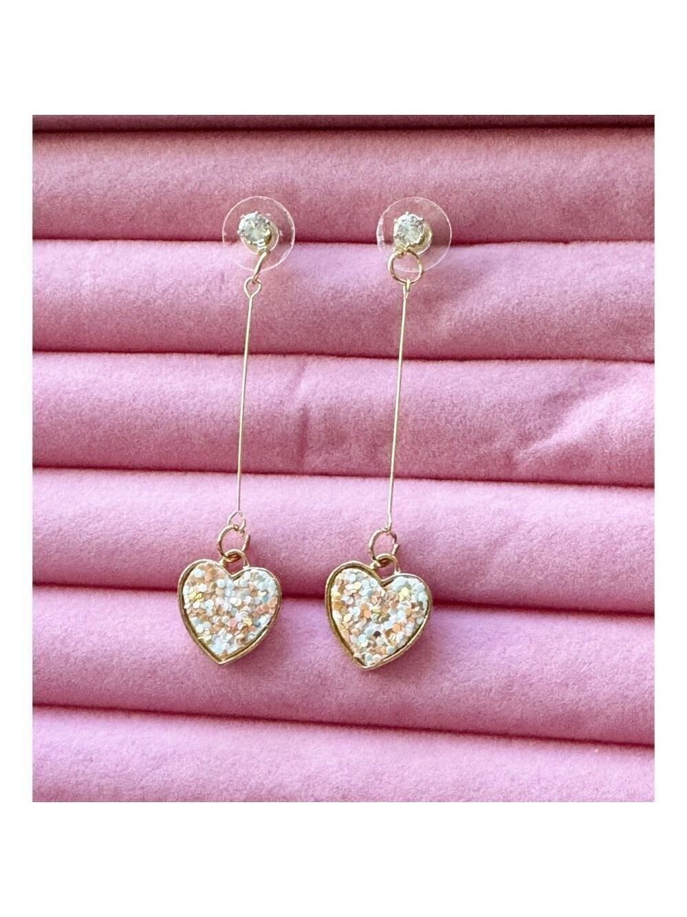 Heart Shape Sequins Y2K Earrings Diamond Detail